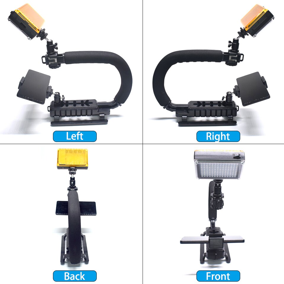 U-Grip C-Shaped Handgrip Camera Stabilizer 112 LED Photography Light Fill with Phone Clip Adapter for DSLR Camera
