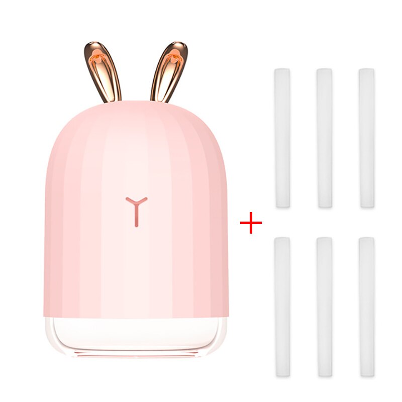 220ml usb ultrasone luchtbevochtiger schattige herten aroma etherische olie diffuser led nachtlampje mistmaker vernevelaar voor thuis auto kantoor: Roze en 6 filters