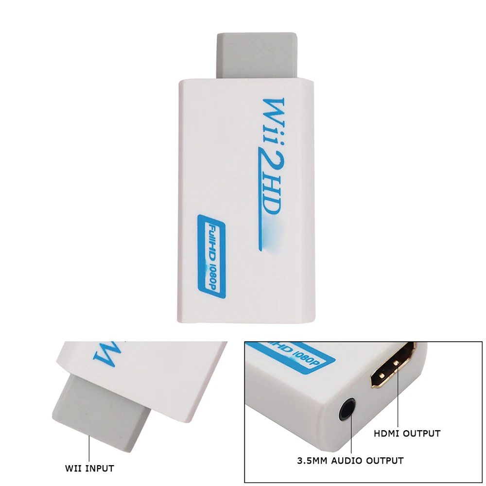 Wii 2 hdmi-konverteradapter 1080p full hd plug & play med 3.5mm ljudutgångar för hdtv pc-skärm display 720p- klar