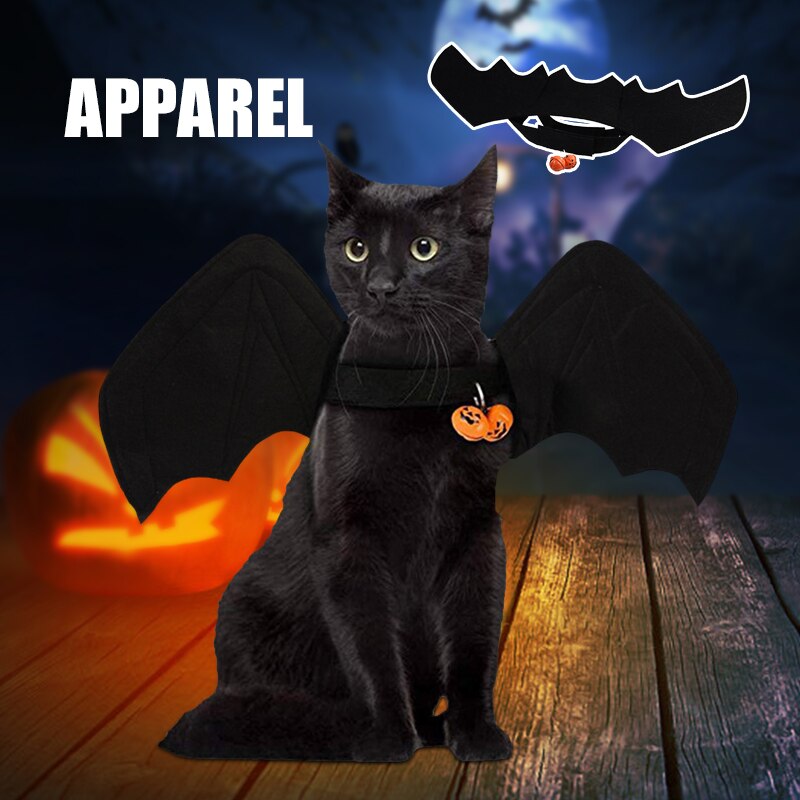 Disfraz de de Halloween para mascotas, chaleco de ala de murciélago negra de fieltro para perros, gatos, cachorros y gatitos