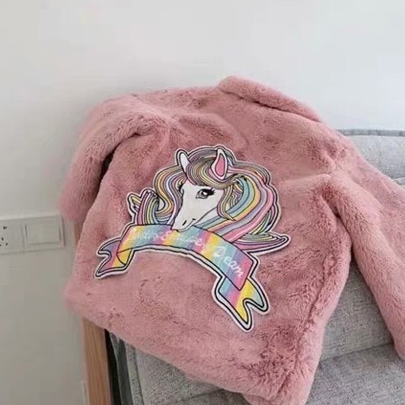 Cartoon Girls Fur Coat Baby Girl Faux Fur Jackets And Coats Thick Warm WinterParka Kids Outerwear Clothes Girls Coat