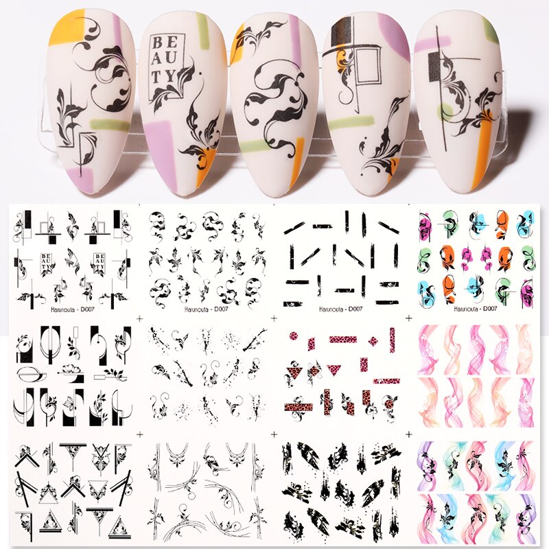 19Styles Simple Green Leaves Flowers Water Decals Spring Summer Theme Floral Maple Leaf Sliders Paper Line Watermarks Decoration: 07