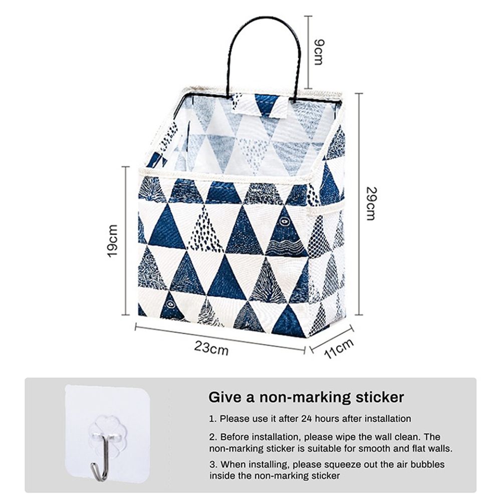 Panier de rangement en lin et coton, tissu imprimé à rayures simples, sac de rangement mural suspendu à la maison ou au bureau avec crochet