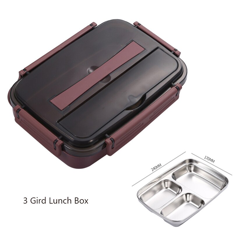 Lunch Bento Box Voor Werk Draagbare Lekvrij Servies Rvs Mannen Lunchbox Outdoor Picknick Voedsel Opslag Snack Containers: Red 3 Gird 1.1L