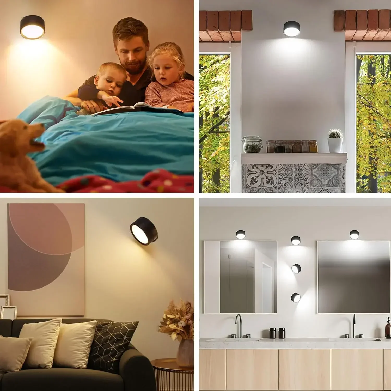 LED-Wandleuchte, 3 Helligkeitsstufen, 3 Farbmodi, Wandleuchten, batteriebetrieben, 360° ° Drehbare berühren Kontrolle Wandleuchte
