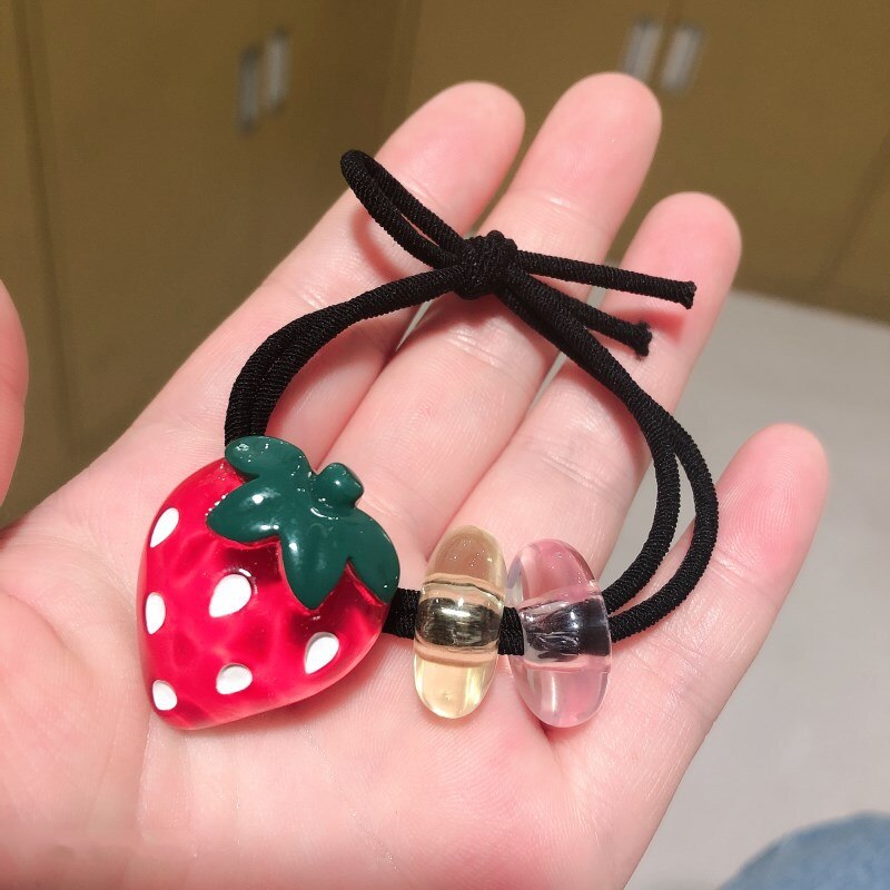 Koreaanse Stijl Meisje Fruit Haar Band Haar Touw Baby Leuke Haar Touw Netto Rode Stropdas Hoofd Haarband Mori Serie eenvoudige Hoofdtooi: F101 1 Strawberry
