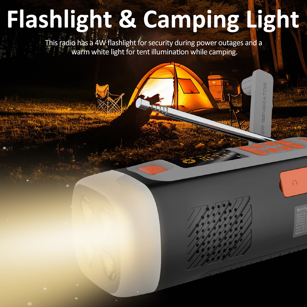eppfun Emergency FM DAB BT Radio Multifunction Portable Solar Hand Crank Radio with Flashlight Solar SOS Outdoor Camping
