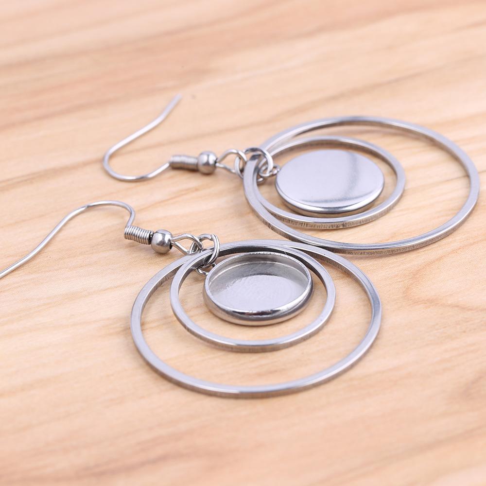 Reidgaller — Boucles d'oreilles en acier inoxydable,, pendentifs en forme de cabochon de 12mm de diamètre, double cercle, set de 10 pièces à assembler soi-même, crochets et bijoux fantaisie
