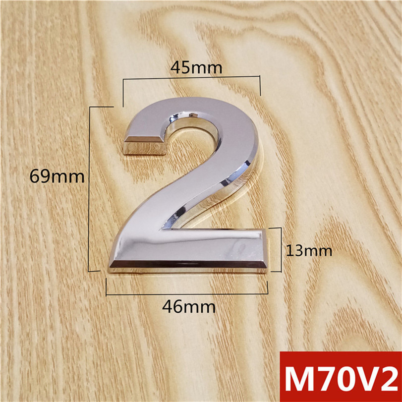 Height 70mm Silver ABS Plastic Silver Self- Adhesive House Door Numbers Address Sign Hotel Home Door Plate Sticker: 2
