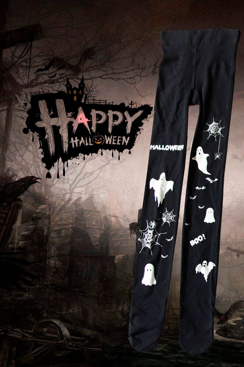 Medias góticas para mujer y niña, medias de alta elasticidad, vestido de bruja de Halloween, medias largas: Black