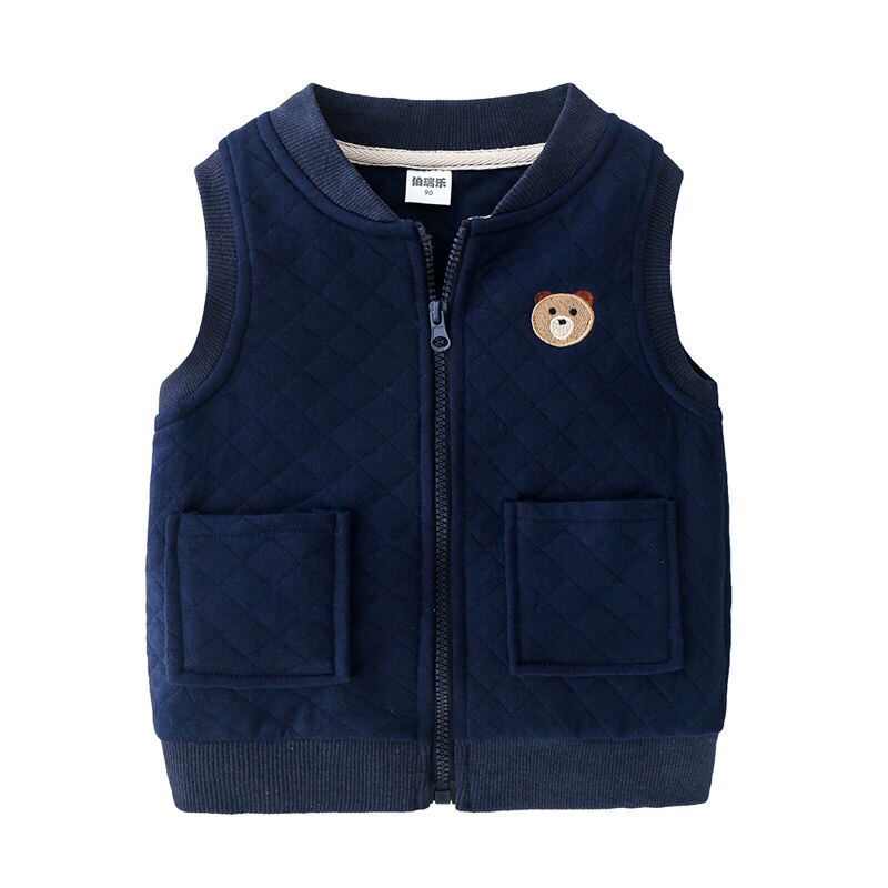 Toddler Boys Waistcoat Autumn Winter Child Cotton Thicken Casual Vest 2-7 Years Boys Solid Zipper Vest Kids Clothes: navy blue / 6T