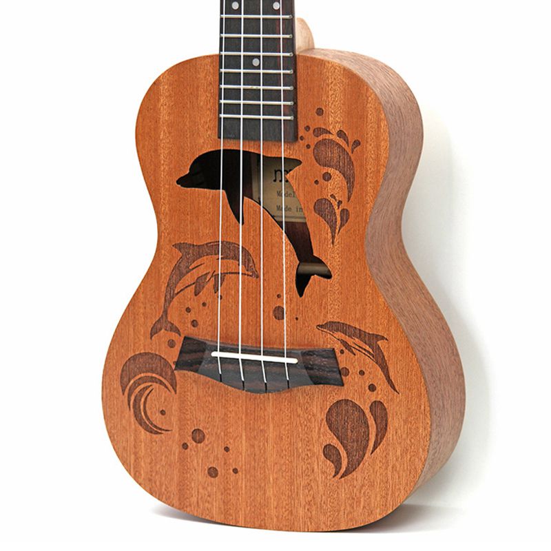 Ukulele uke 4 nylonsträngar sapele rosenträ gitarr delfinmönster universellt akustiskt instrument