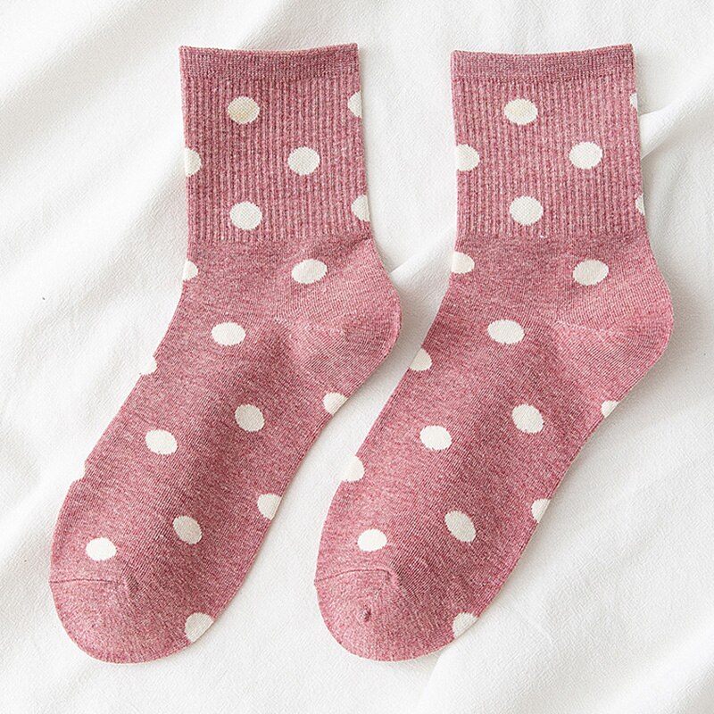 Vrouwen Leuke Dot Print Sokken Mooie Vrouwelijke Katoen Midden Buis Losse Retro Casual Polka Dot Sokken Japanse Kawaii Sokken