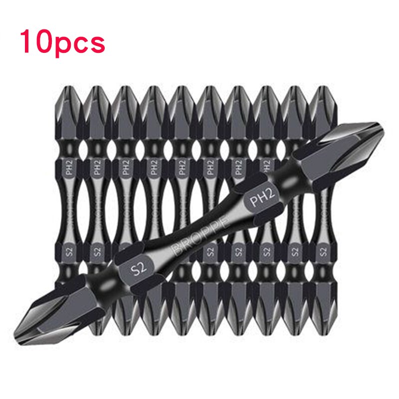 10 PCS Double-sided Electric Screwdriver Bit Set Tough Hex Shank Magnetic Cross Head Screw Driver Portable Universal: 10pcs 65mm PH2
