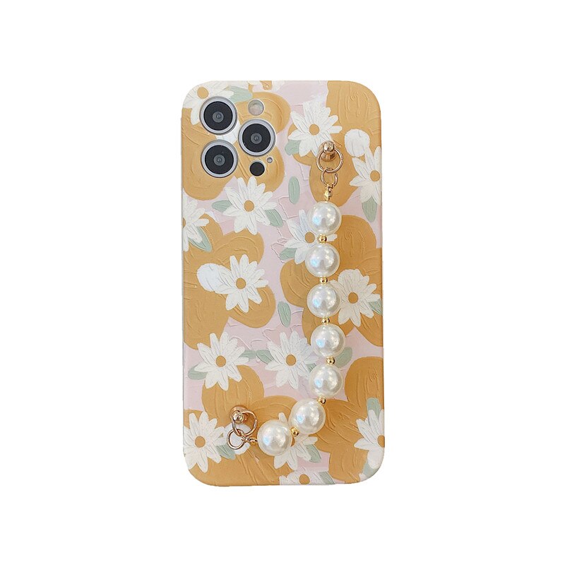 Pearl rhinestone wrist bracelet Flower Daisy Art case For iphone 12 11 Pro Max X XR Xs max 7 8Plus SE2020 Protective case: For iphone12 ProMax