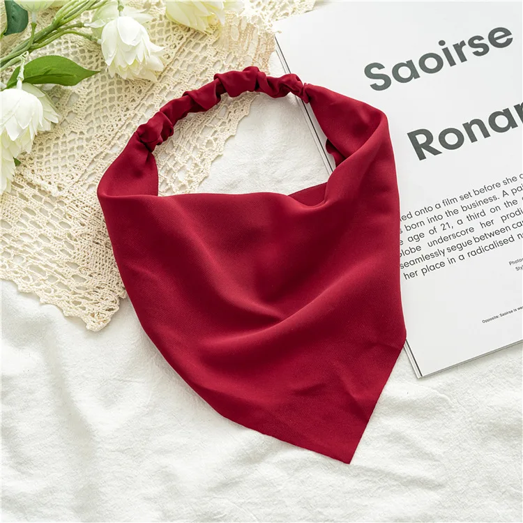Vrouw Meisjes Effen Zomer Hoofddoek Chiffon Driehoek Bandana Vrouwen Elastische Haarband Haaraccessoires Hoofddeksels Ornamenten: Rood
