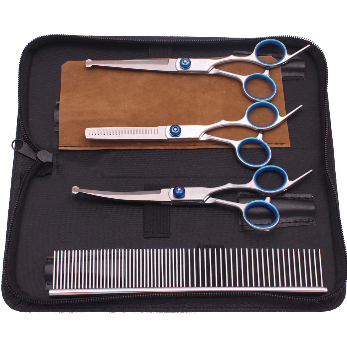 6.0 ''Huisdier Grooming Veiligheid Schaar Haar Knippen Gebogen Dunner Kam Scharen Sets Voor Thuis Honden Katten Salon C3066: Dark Khaki
