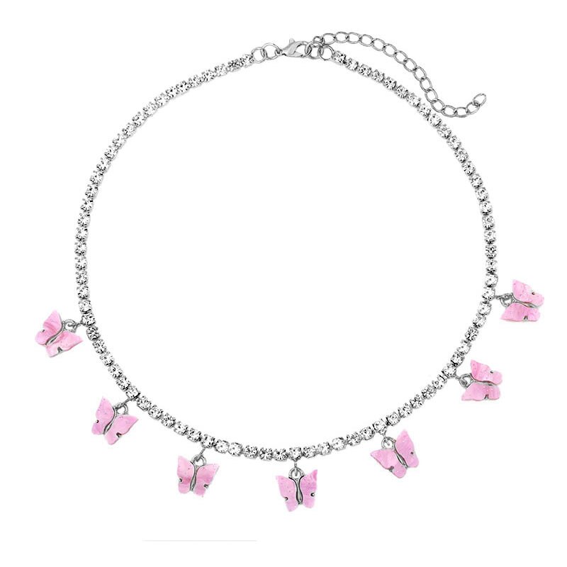 Caraquet-Colgante de mariposa de Metal ostentoso para mujer, Gargantilla de cadena de tenis con diamantes de imitación, joyería llamativa de , 7 Uds.: 035401PP