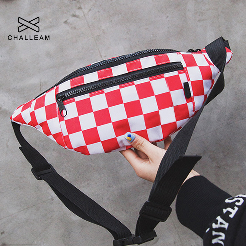 Dam rutig midjeväska kvinnlig trend canvas bröstväskor kvinna svart vit ccheckerboard fanny pack rutig midjepack  g155