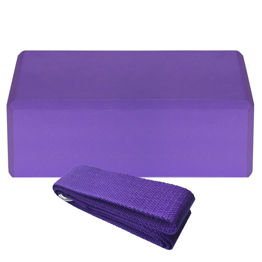 Yoga EVA Blocks and 1pcs Cotton Yoga Strap Stability Blocks Yoga Strap Set Pilates Meditation Fitness Accessoriese Band: 1 Purple