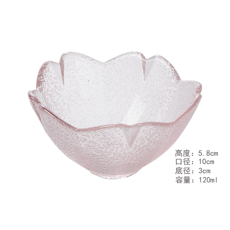 Japanese Sakura Small Plate Transparent Pink Purple Glass Seasoning Plate Hammered Five-petal Plate Rose Bowl Tableware: A 10x10x5.8cm