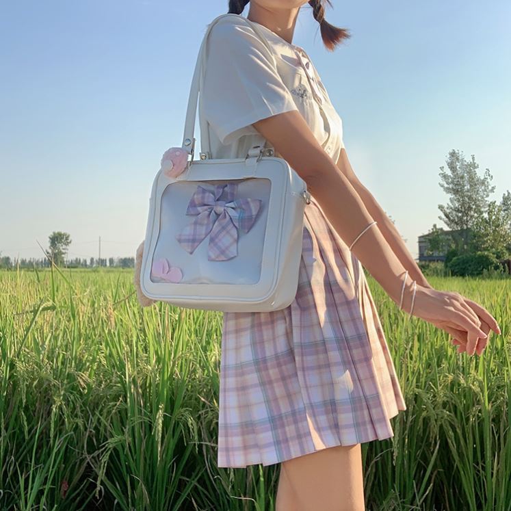 Japanses mochila feminina quadrada itabag, bolsa de couro pu de 3 saídas, mochila escolar feminina kawaii, saco transparente para ita de compras