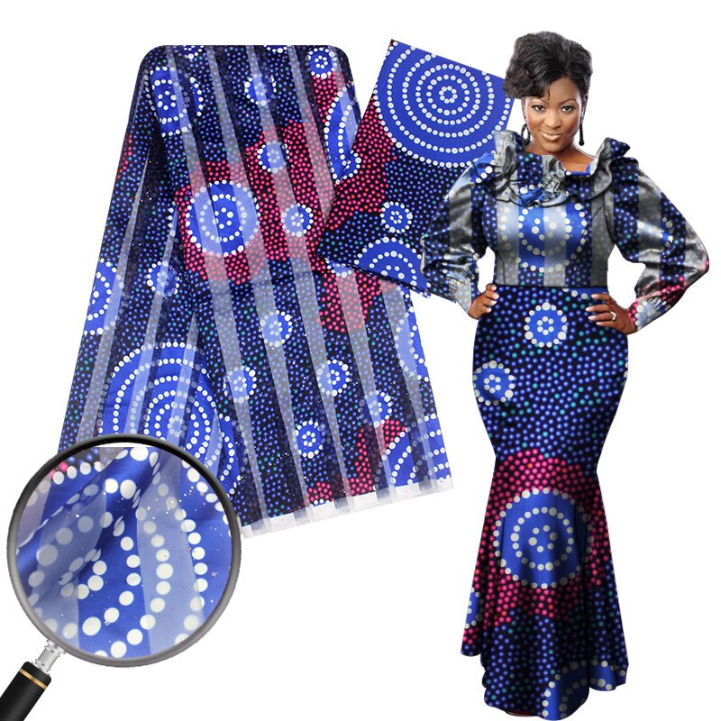 Nigéria ghana organza cetim tecido de seda impressão ancara cera africana 4 jardas + 2 metros chiffon seda para vestido YG812-2: As picture 19