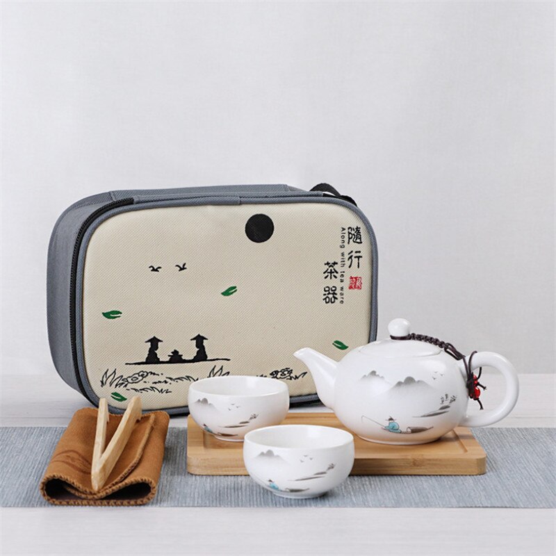 Juego de té portátil de viaje de estilo chino, 1 tetera/4 tazas, tetera de cerámica, tetera de , tetera de kungfú Teaware: D