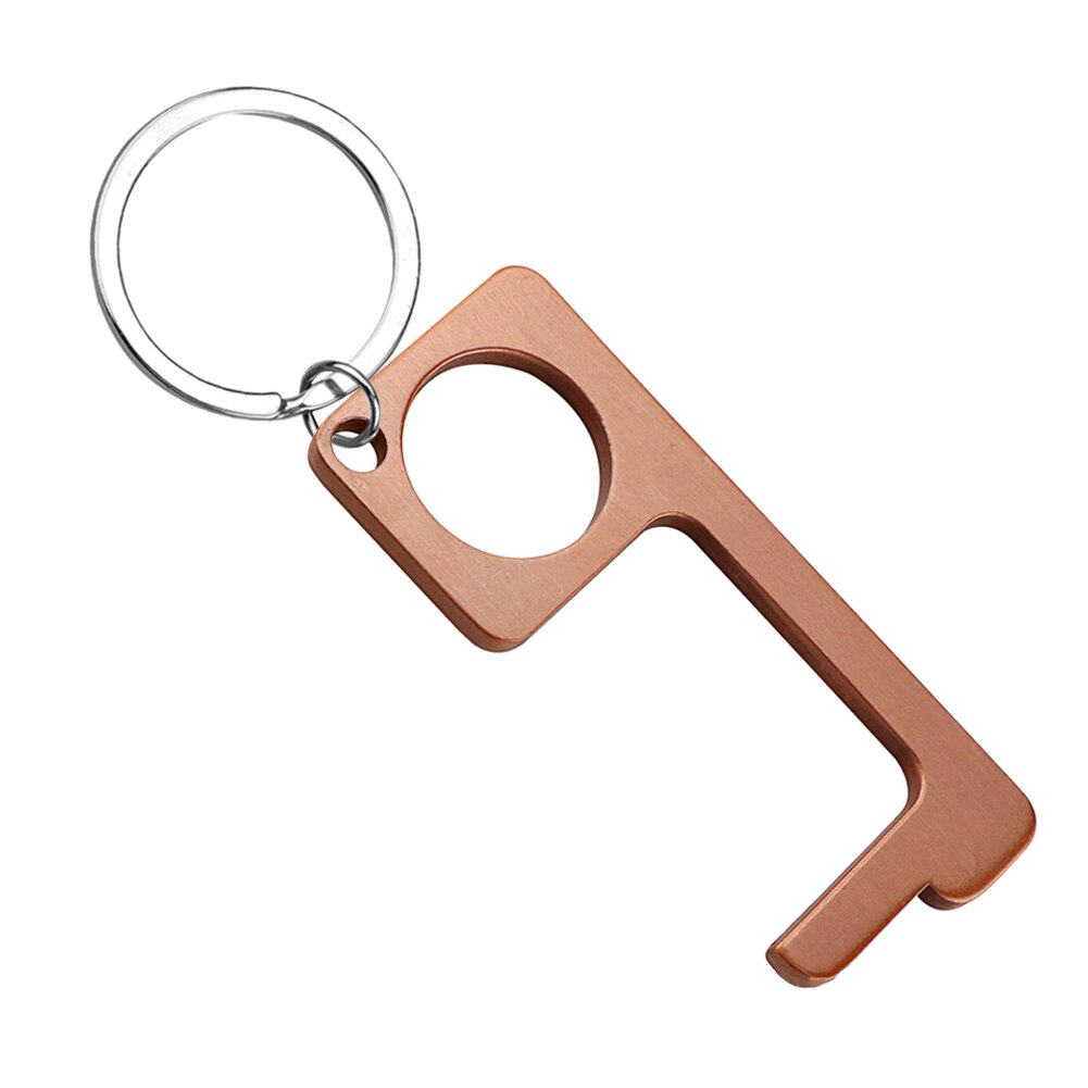 Portable EDC Door Opener Press Elevator/Door Handle Tool with Hook Antimicrobial Alloy Mini Door Opener: brown