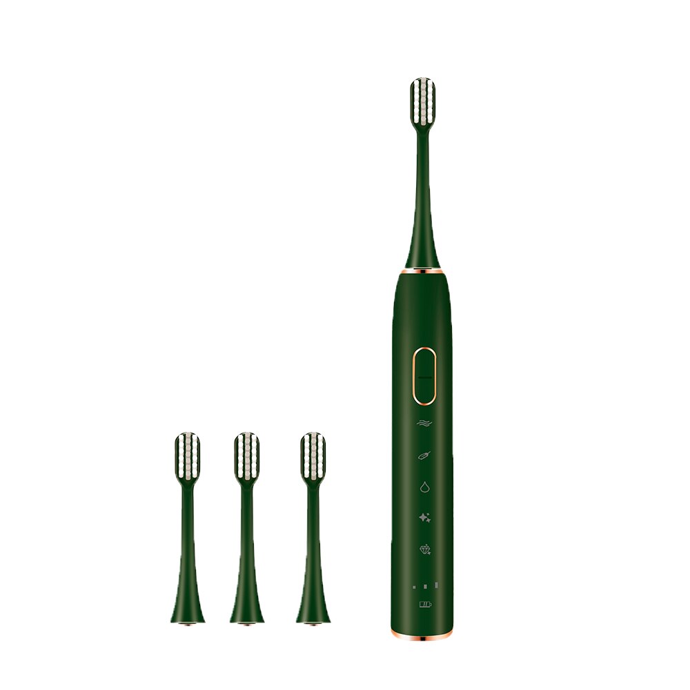 Electric Toothbrush S710 Ultrasonic Sonic toothbrush Wireless rechargeable battery IPX7 Waterproof extra brushes head: green and 4pcs head