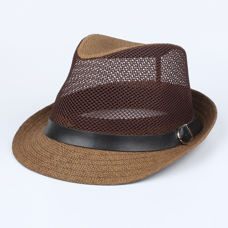 Han stråhatte sommer cool mesh panama hat stort hoved mand plus størrelse fedora hat 58cm 60cm: Brun / 60cm