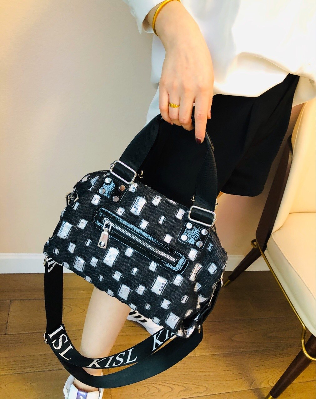Sac à main en tissu Denim déchiré pour femmes, sacoche à la , , loisirs quotidiens, taille moyenne, Hobo