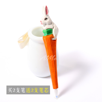 1Pc Coloffice Handmade Wood Carving Pets Animal Yellow Cat Ballpoint Pen Office Stationery School Writing Supplies: Mixed Color