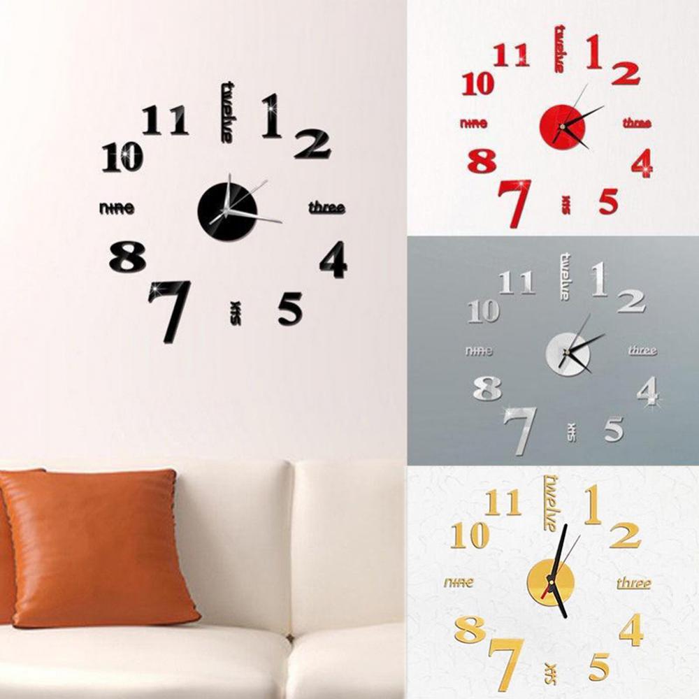 Modern Numbers Letters 3D Wall Clock Sticker DIY Living Room Art Hanging Decor