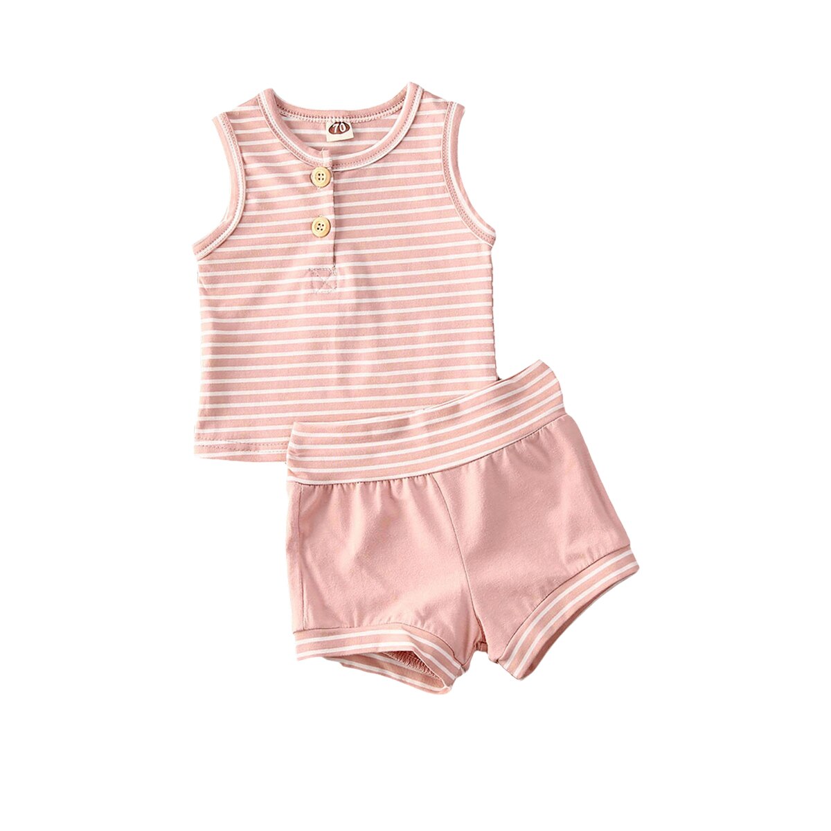 Zomer baby meisjes jongens gestreepte kleding mouwloos vest top + shorts 2 stuks casual baby outfit kleding sets: Roze / 18-24 m