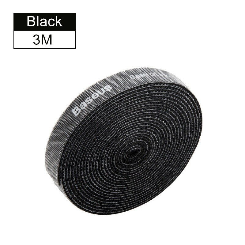Baseus Organizer per cavi cavo USB in nylon avvolgicavo clip per avvolgicavo supporto per avvolgicavo per iPhone iPad cavo per topo Samsung: 3m nero