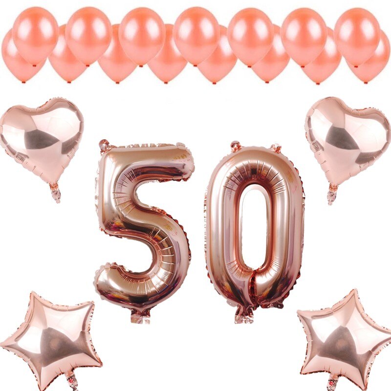 21pcs Rose Gold Number 10-90 Foil Balloons Star Heart Balloon Latex Ballon Set DIY Wedding Anniversary Birthday Party Decoration: set 50