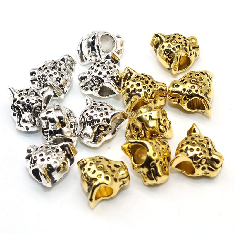 12MM leopard Head Silver Color material Tibetan Silver Color Beads European Spacer Beads big hole For charm Jewelry Making