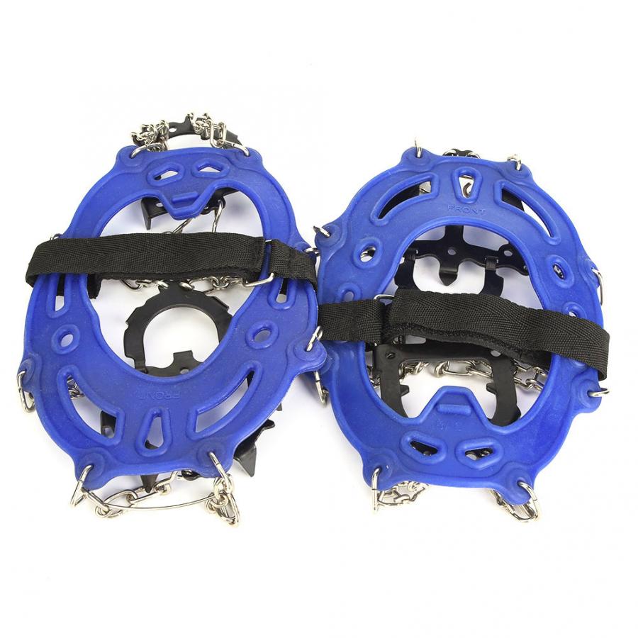 Outdoor Climbing Antiskid Crampons Winter Walk 14 Teeth Ice Fishing Snowshoes Manganese Steel Slip Shoe Covers: Blue