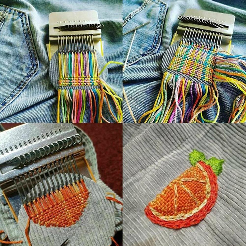Minimáquina de telar de zurcir, herramienta de tejido tipo Speedweve de costura de ropa DIY, telar pequeño para máquina de zurcir con instrucciones