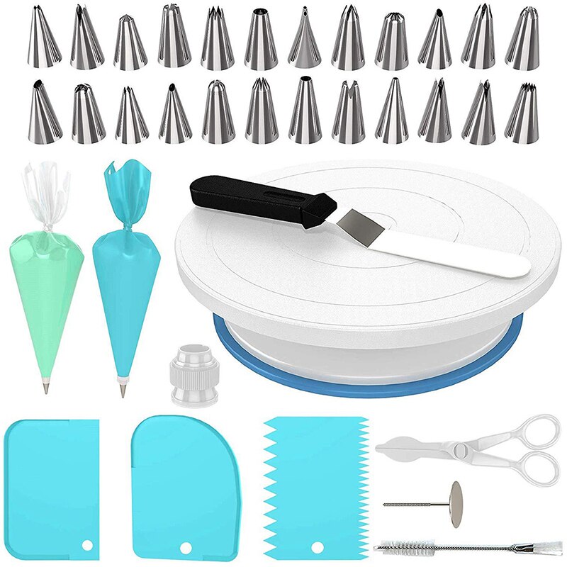 54pcs Cake Decorating Tools Baking Confectionery Kit 24PCS Piping Icing Tips Nozzles Cake Turntable Cake Spatula Fondant Tool