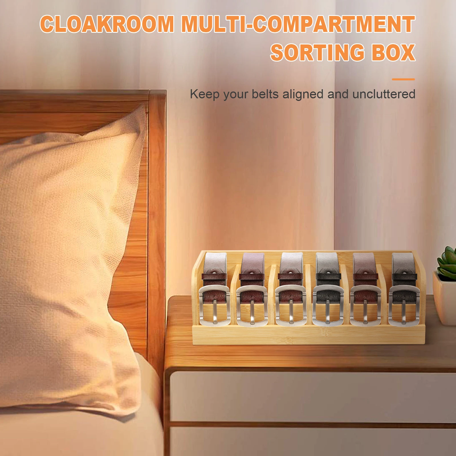 Bamboo 6 Grids Belt Organizer Tie Storage Box Watch Storage Display Box
Wardrobe Accessories Supplly Storage Box for Men Women