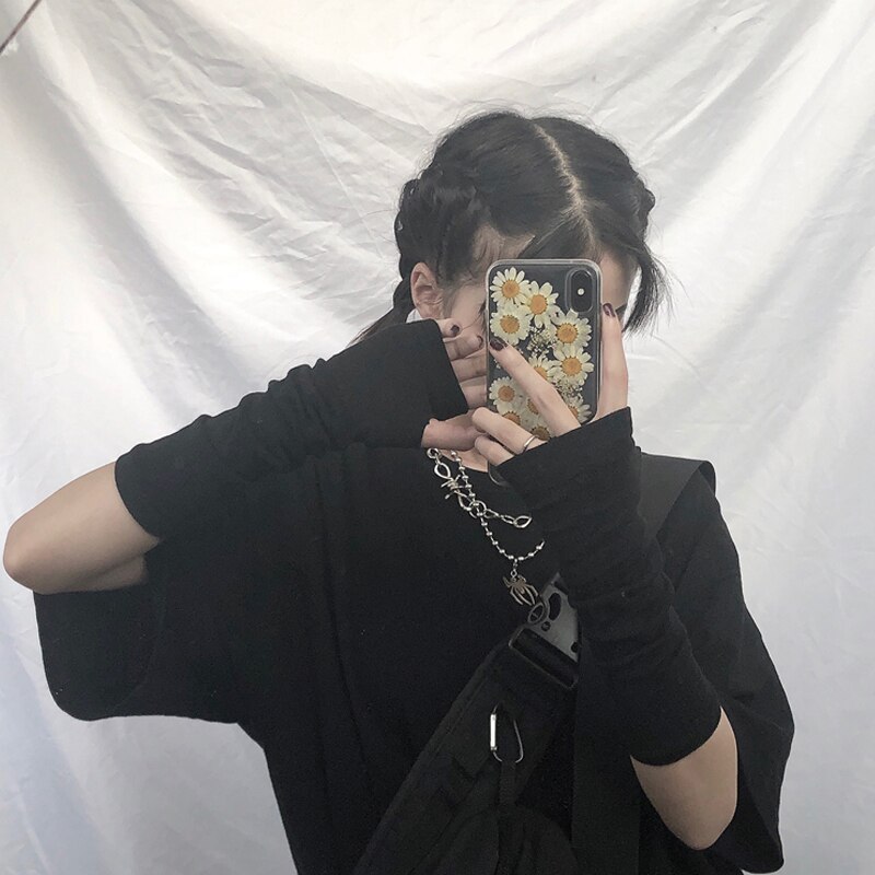 Solid Black Punk Gothic Unisex Fingerless Gloves Cuff Women Men manga Length Mittens Cool Stretch Arm Warmer Hip Hop Rock sleeve