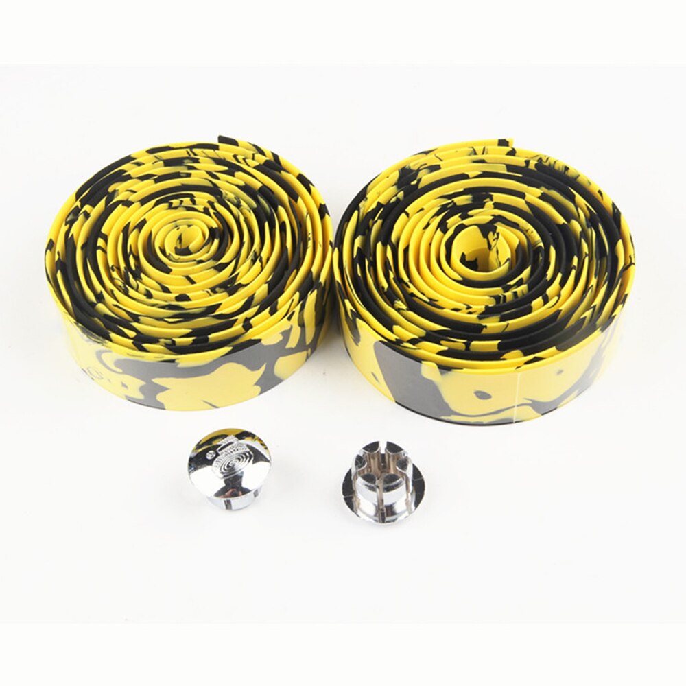 Cinta de camuflaje para manillar de bicicleta de carretera, cinturón con asa para ciclismo, envoltura de corcho con tapones para barra, 8 colores: black yellow