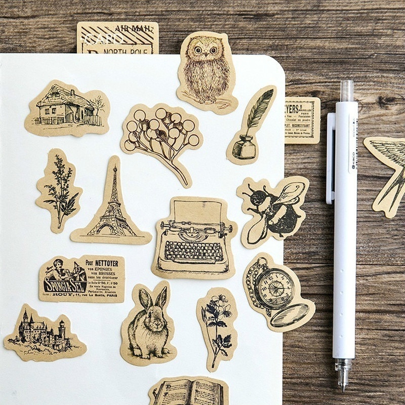 46 Stks/pak Stickers Retro Dingen Dagboek Planner Decoratieve Mobiele Stickers Scrapbooking Diy Craft Stickers