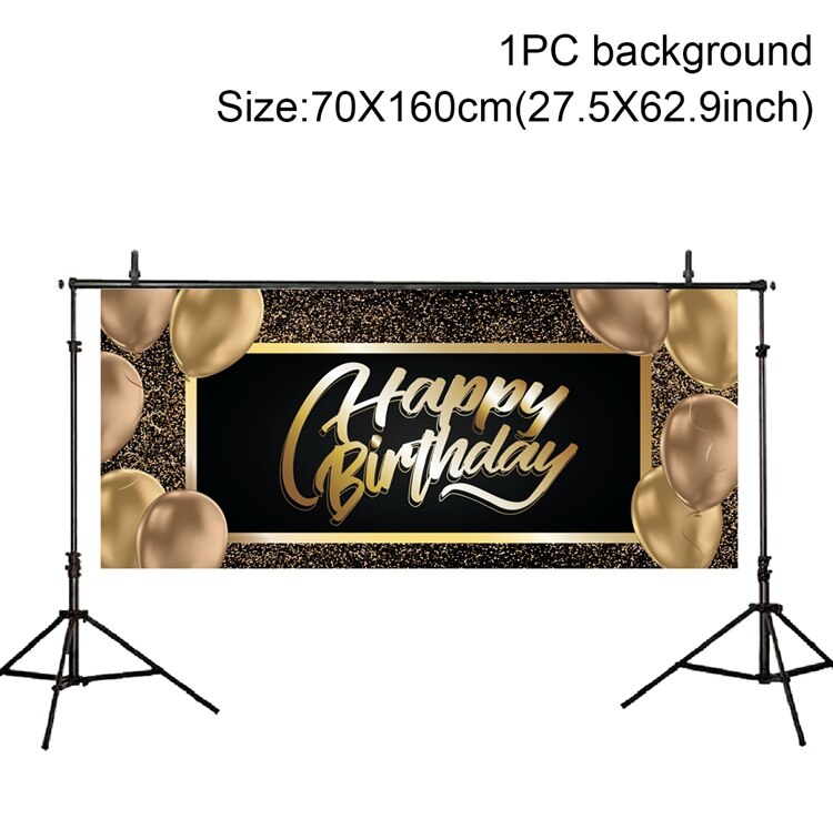 Happy Birthday 30 40 50 Zwarte Goud Verjaardag Achtergrond Banner Gold Glitter Photo Booth Achtergrond Opknoping Vlag: 4