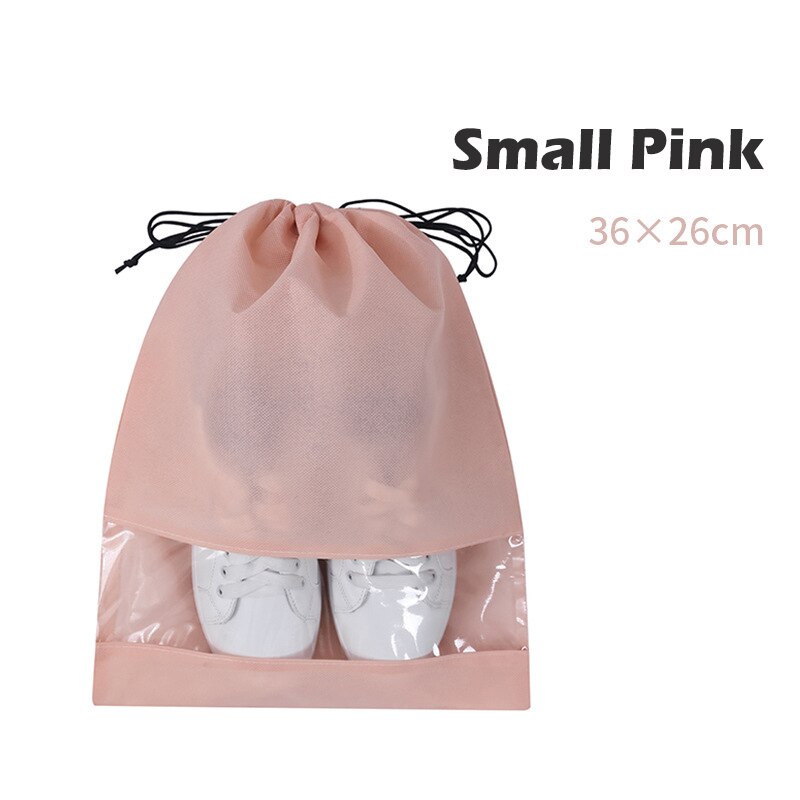 Trekkoord Vergrendeld Shoe Organizer Tassen Stofdicht Schoen Zakken Voor Reizen Niet Geweven Stof Pvc Schoenen Organizer: Small PInk