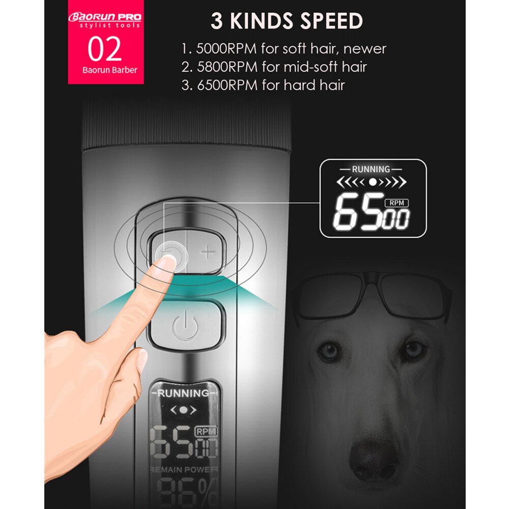 BaoRun P9 Clipper Dogs LCD Screen Pet Cat Clippers Electrical Grooming Trimmer Rechargeable Haircut Machine Animals
