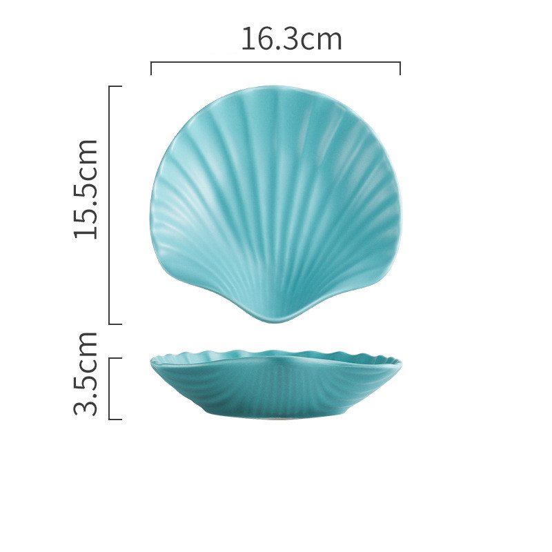 Nordic Solid Shell Vorm Keramische Plaat Matte Geglazuurd Porselein Salade Fruit Lade Keramiek Servies Dessert Snack Gerechten Plaat: Blue