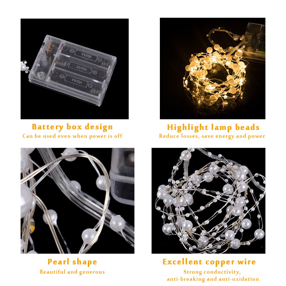 String Lights Battery Operated Pearl Led Koperdraad String Lights Pearlized Fairy Lights Voor Bruiloft Thuis Party Christmas Decor